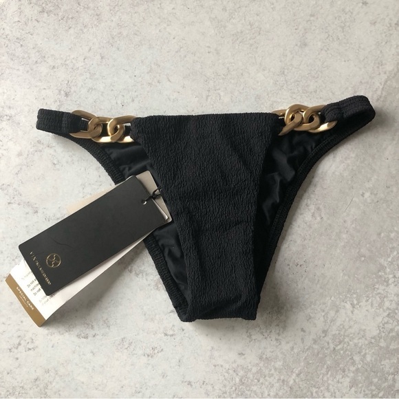 Vix PaulaHermany Black Ibiza Bikini Bottoms Gold Chain Detail XS - Picture 3 of 13